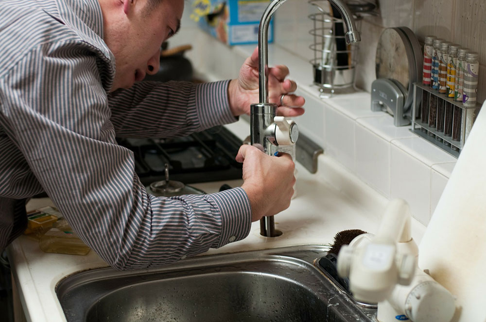 a man inspecting a kitchen drain