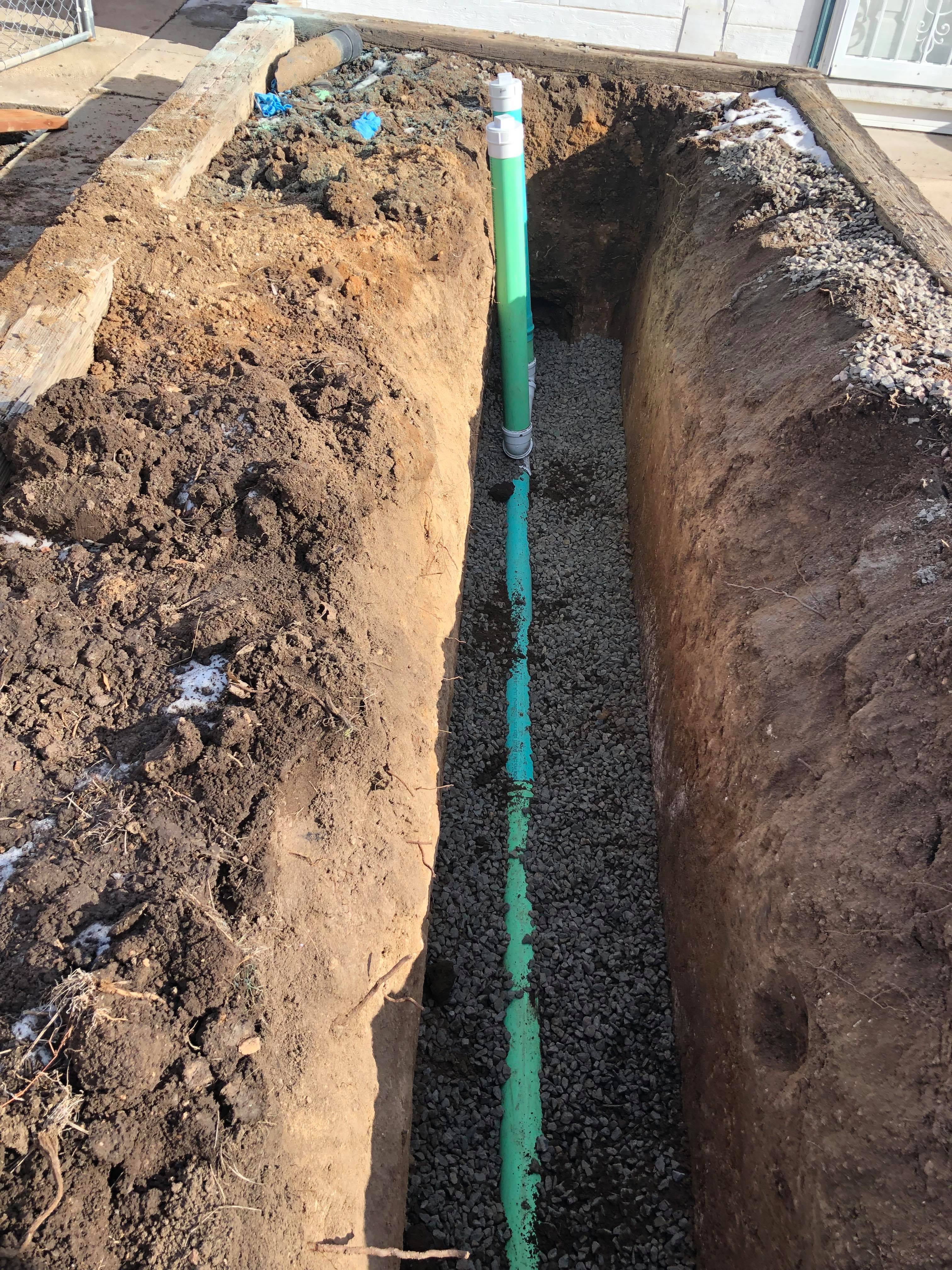 A new sewer line replacement in Aurora, CO.