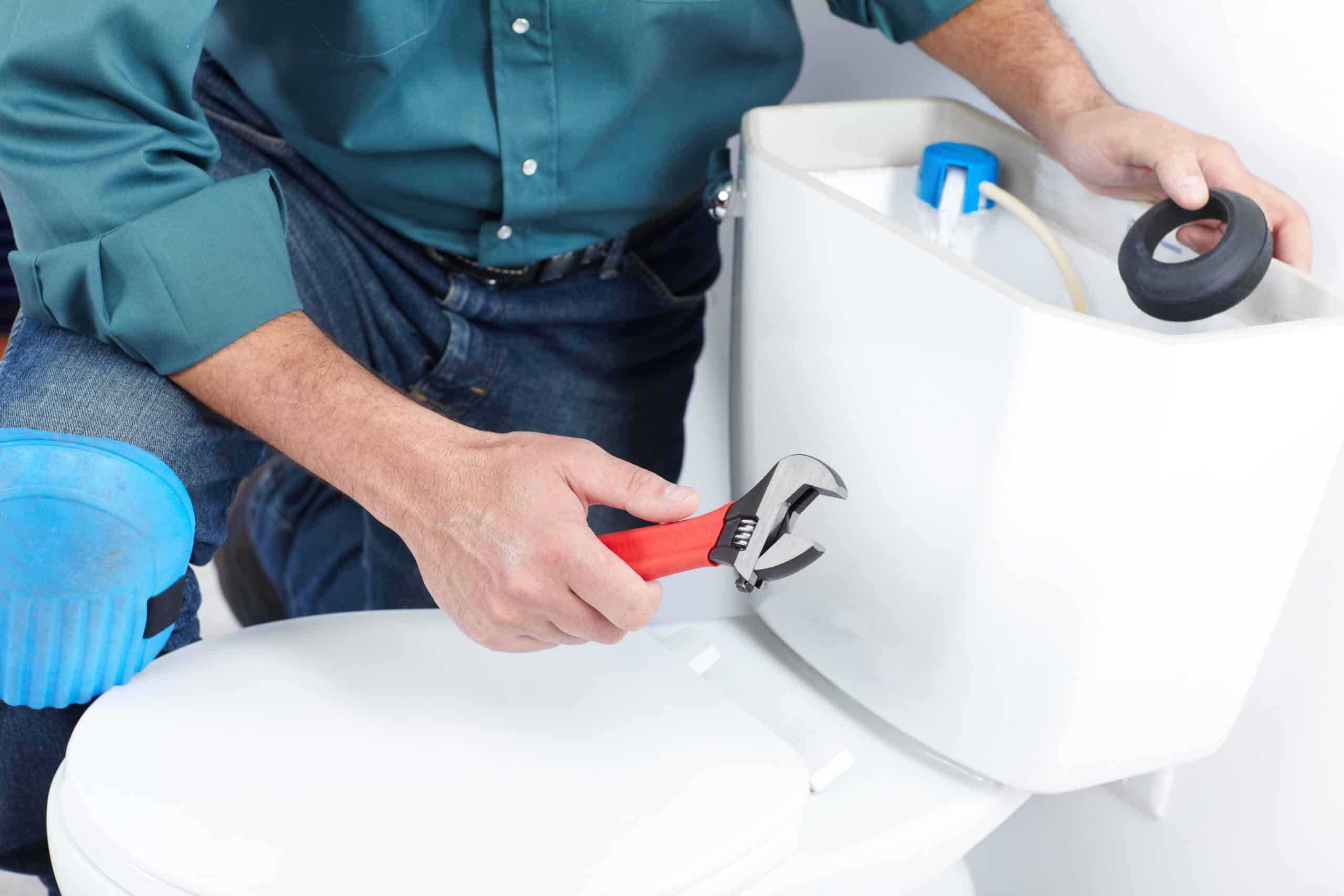 Plumber fixing a toilet.
