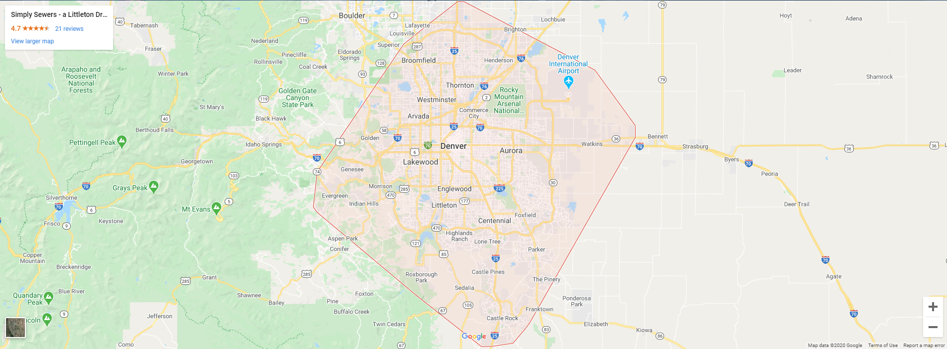 A map of Denver and surrounding cities and towns