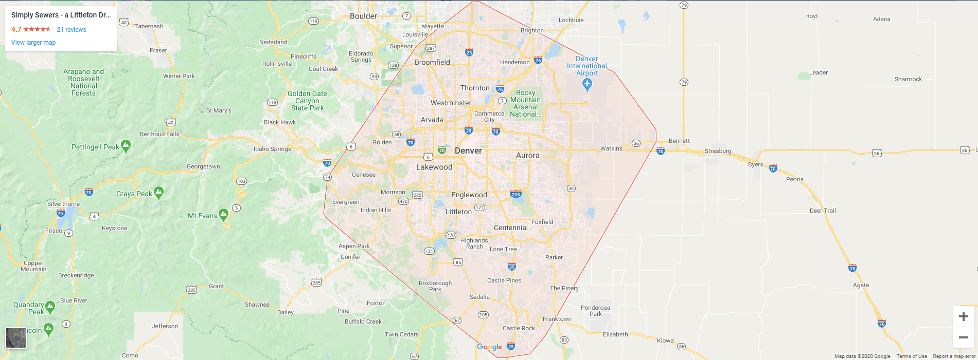 A map of Denver and surrounding cities and towns