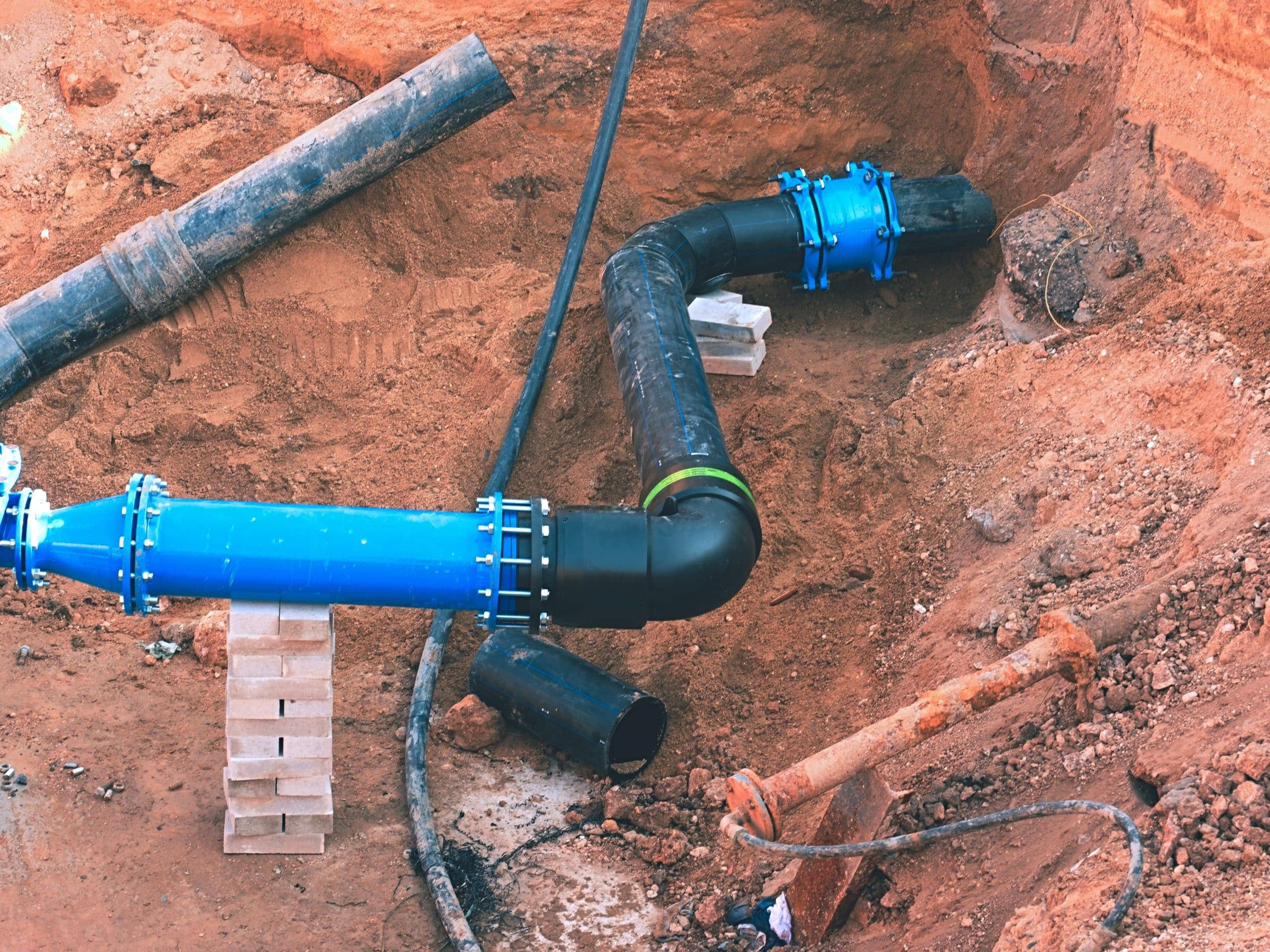 Sewer pipes in the ground being replaced.