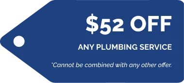 A blue tag displays "$52 OFF any plumbing service" with a note saying "Cannot be combined with any other offer.