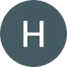 A gray circle with a white, uppercase letter “H” centered inside.